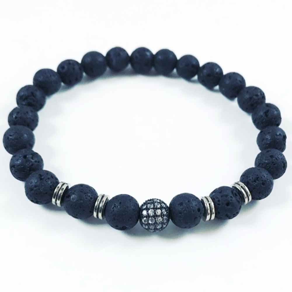 Women Lava rock black rodhium cz ball bracelet - Picture 8 of 10